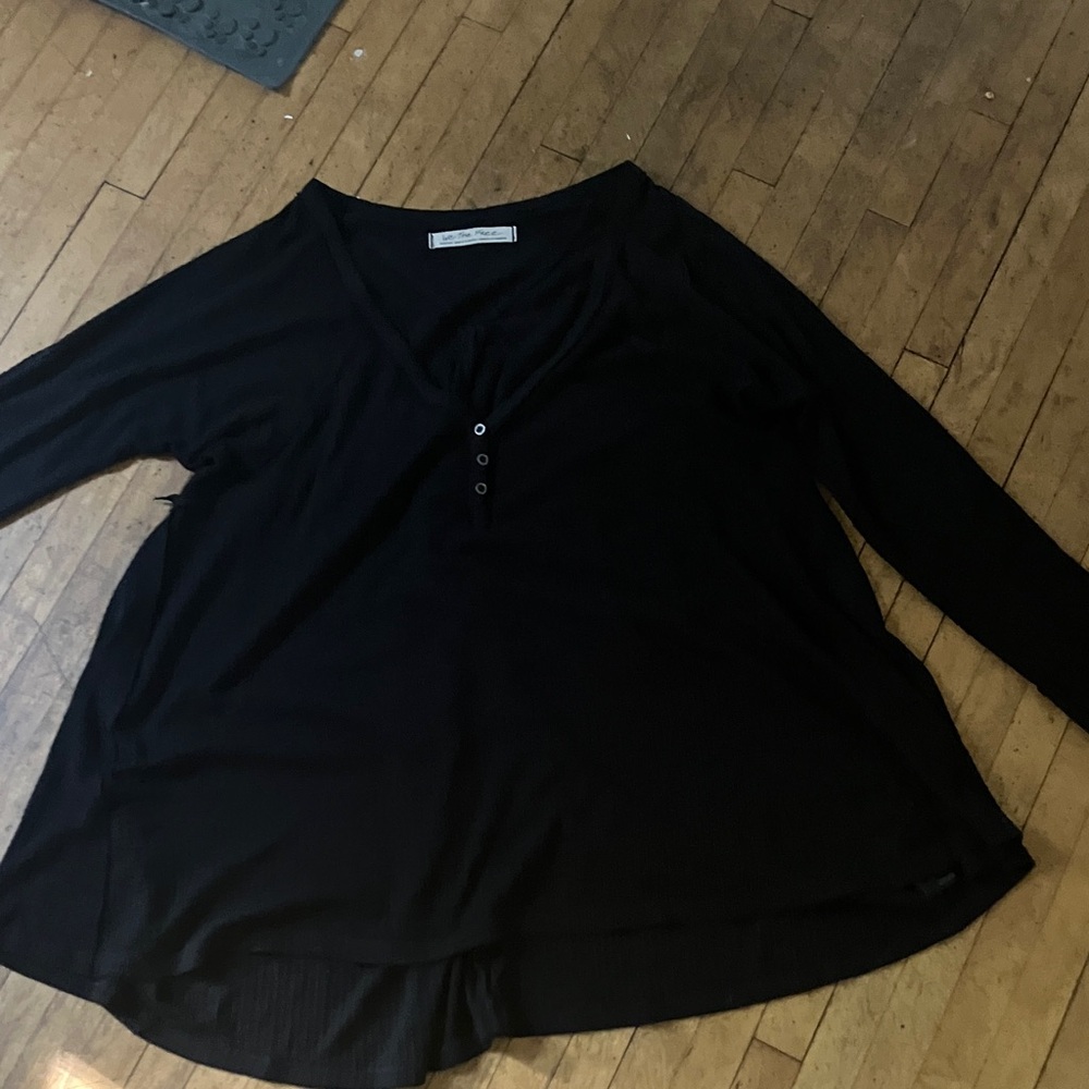 We The Free Black Long Sleeve V-Neck Top